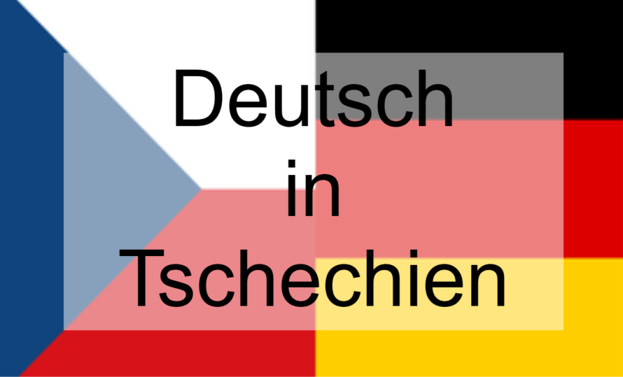 Hintergrund mit den Flaggen von Tschechien und Deutschland mit dem Text 'Deutsch in Tschechien'